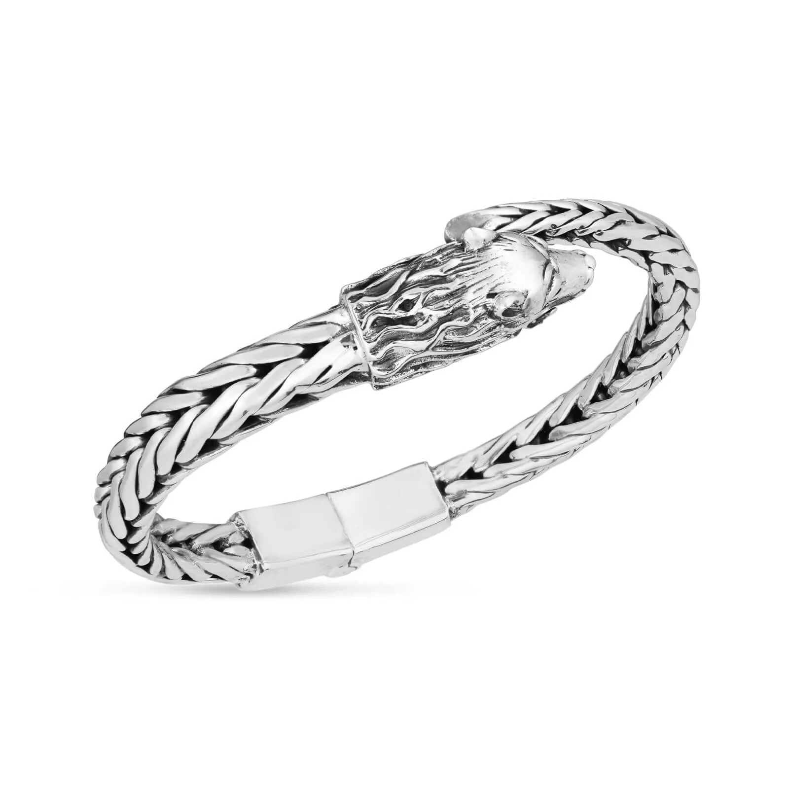 Woven Creatures Silver Wolf Bangle