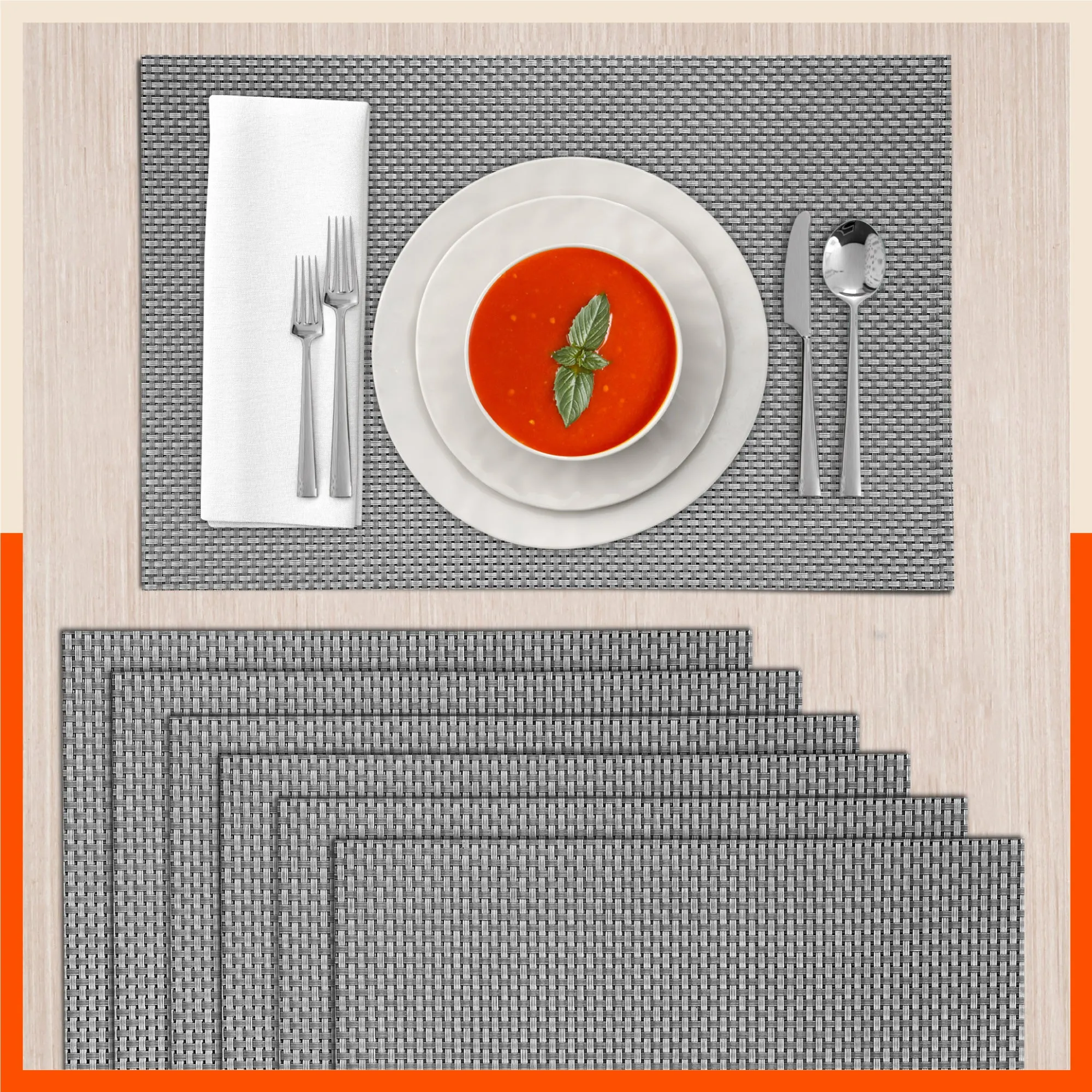 Woven PVC Table mats / Placemats for Dining Table at Home (Arlo - Set of 6)