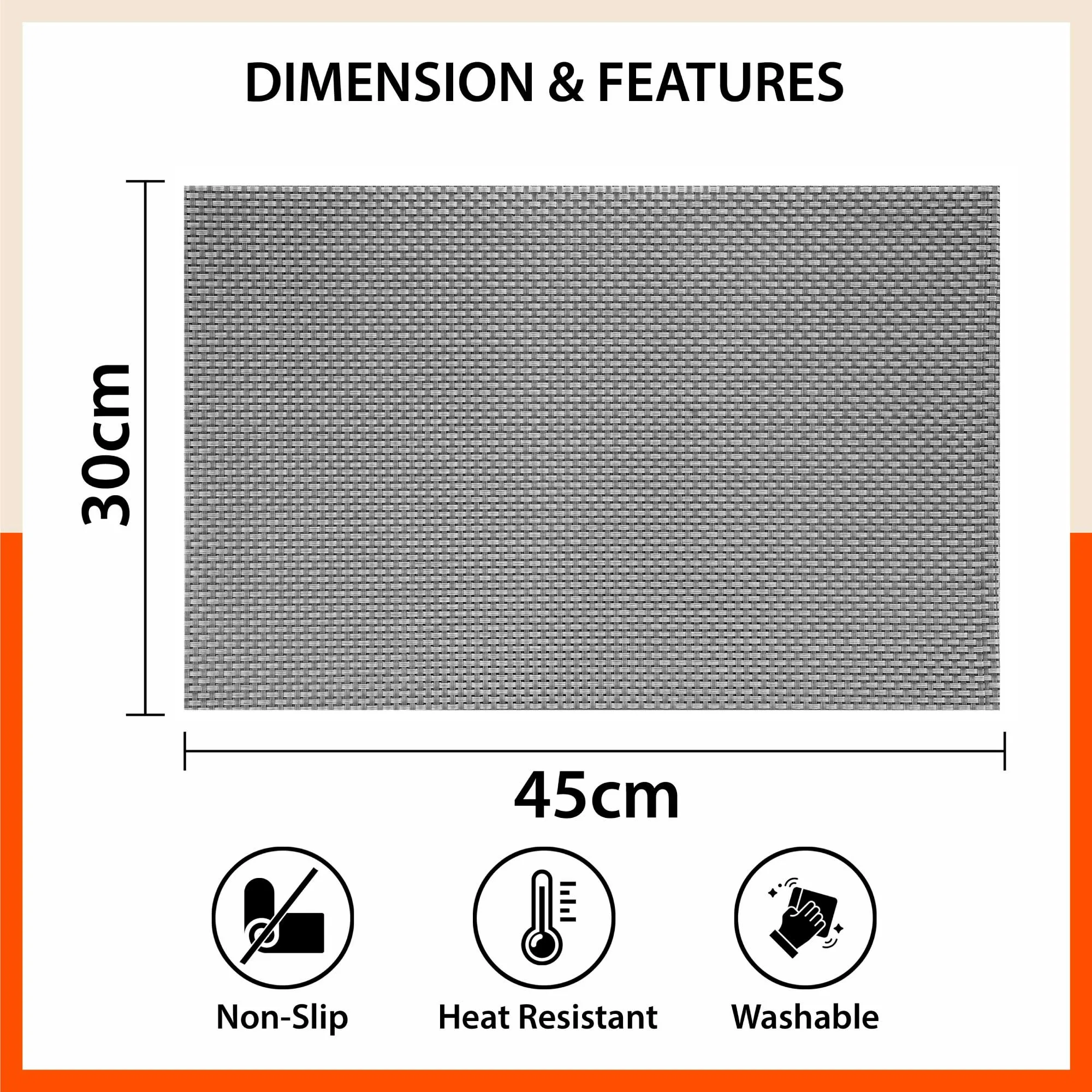 Woven PVC Table mats / Placemats for Dining Table at Home (Arlo - Set of 6)