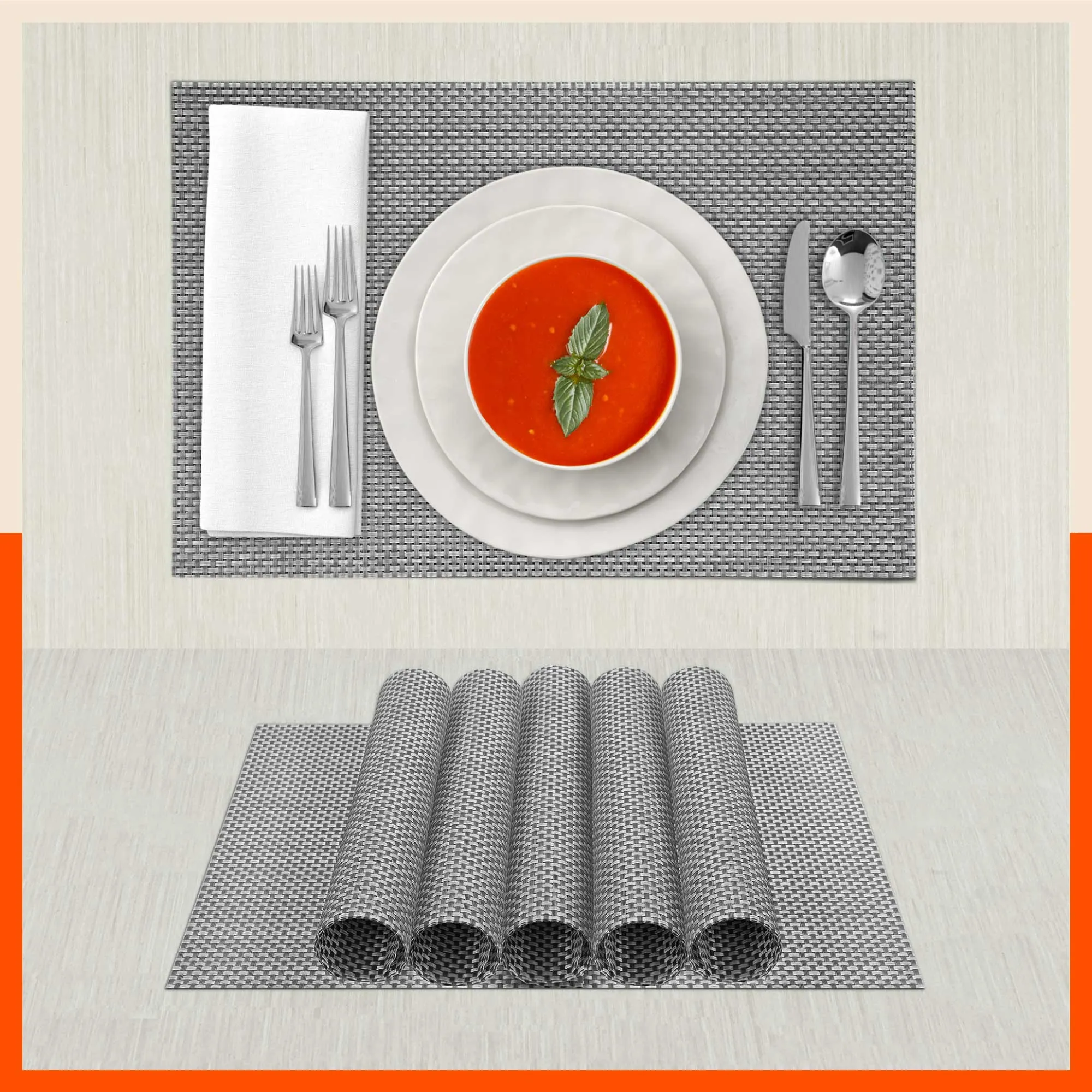 Woven PVC Table mats / Placemats for Dining Table at Home (Arlo - Set of 6)
