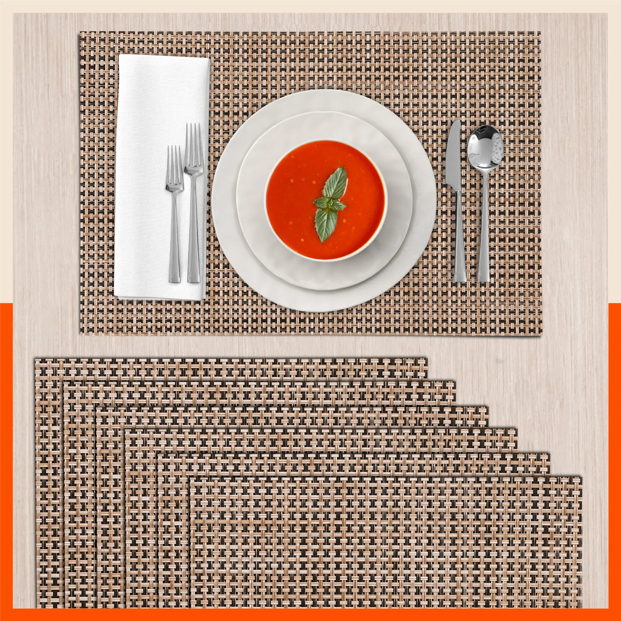 Woven PVC Table mats / Placemats for Dining Table at Home (Emil - Set of 6)