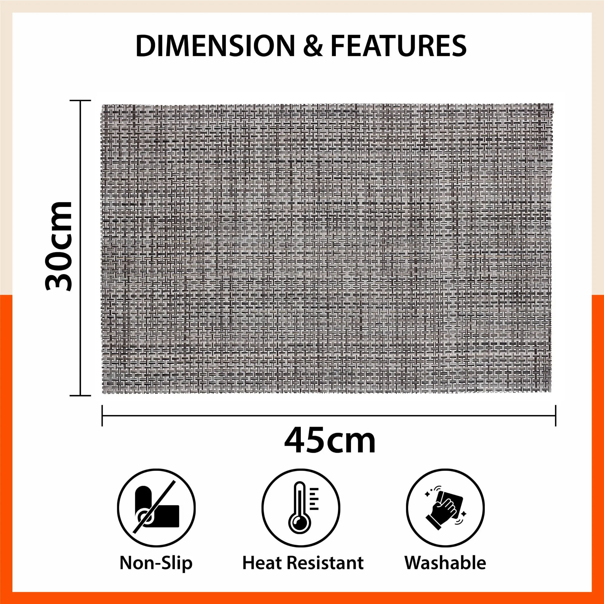 Woven PVC Table Mats / Placemats for Dining Table at Home (Mino - Set of 6)