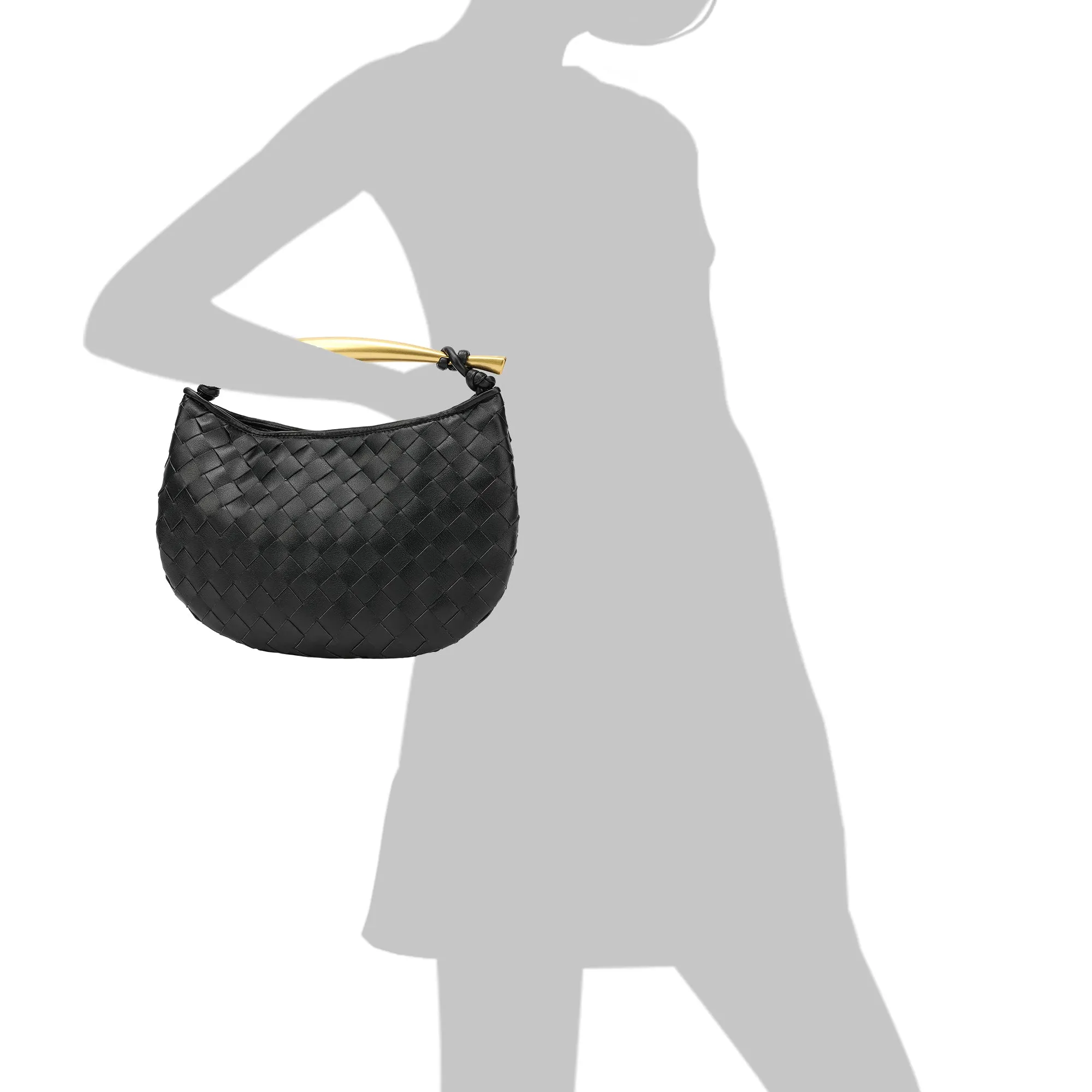 Woven sheepskin Leather golden handle