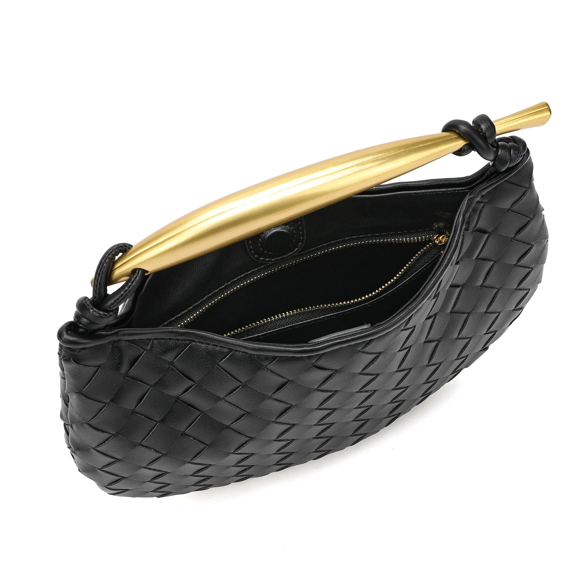 Woven sheepskin Leather golden handle